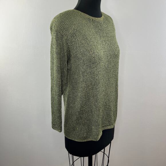 Vintage Ann McKenna Green Crochet Sweater Back Button Crew Long Sleeve Pullover - Picture 3 of 7